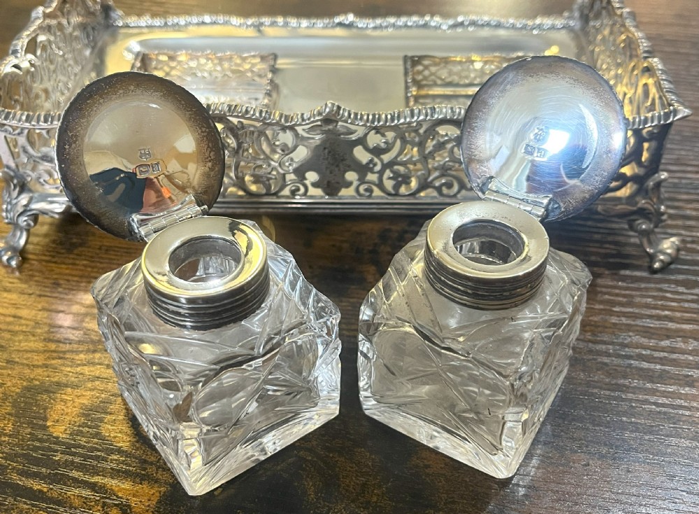 Silver Desk Stand With Inkwells by Goldsmiths & Silversmiths View VII