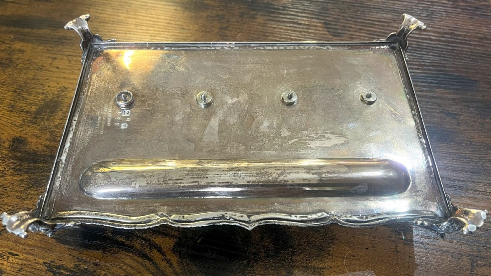 Silver Desk Stand With Inkwells by Goldsmiths & Silversmiths View IX