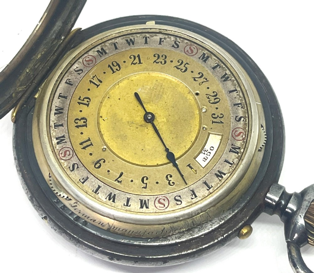Rare WW1 Interest Brevette Double Sided Calendar Pocket Watch View III
