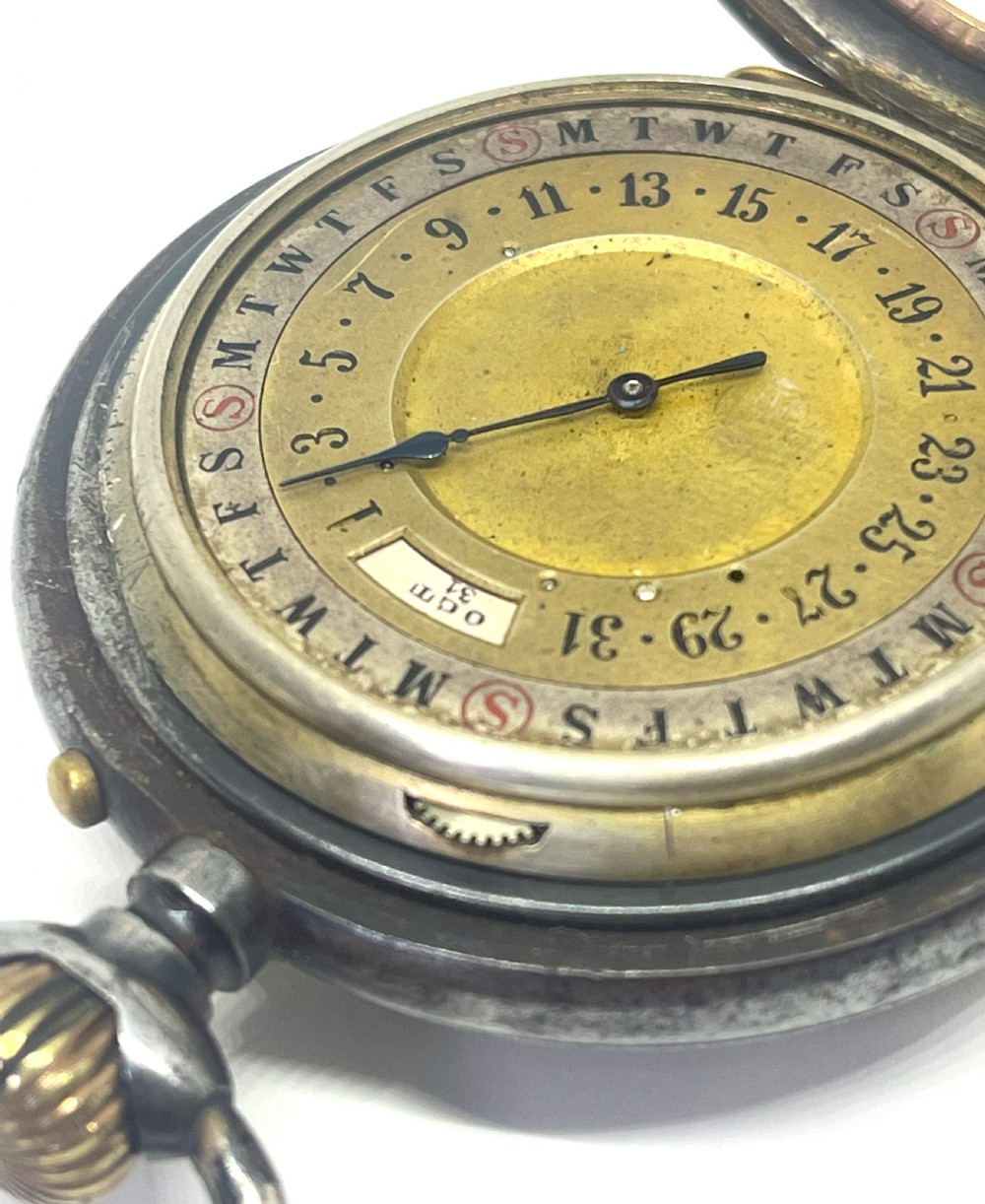 Rare WW1 Interest Brevette Double Sided Calendar Pocket Watch View VIII