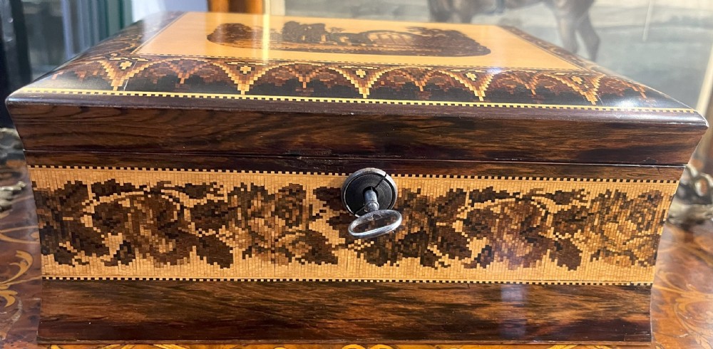 Fine Tunbridge Ware Fitted Work Box Muckross Abbey Ireland View III