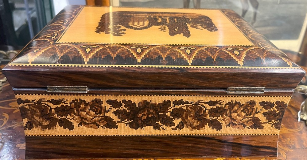 Fine Tunbridge Ware Fitted Work Box Muckross Abbey Ireland View V