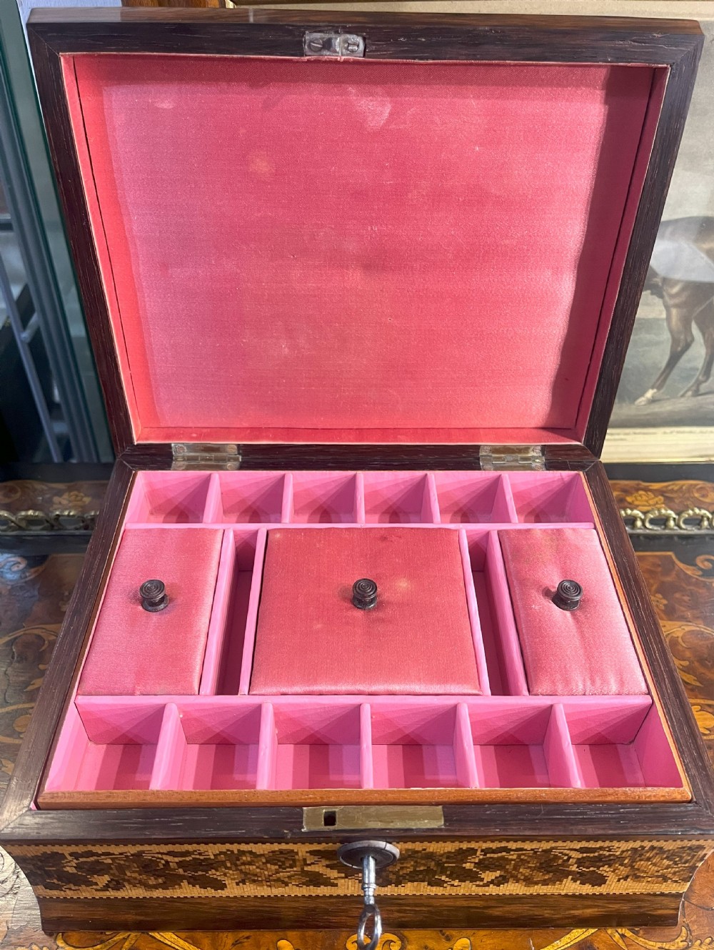 Fine Tunbridge Ware Fitted Work Box Muckross Abbey Ireland View VII