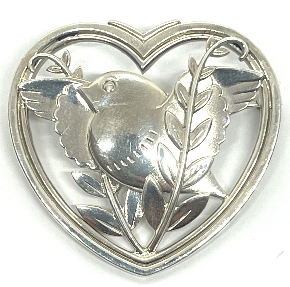 Georg Jensen Norwegian Silver Heart Shaped Dove Brooch 239