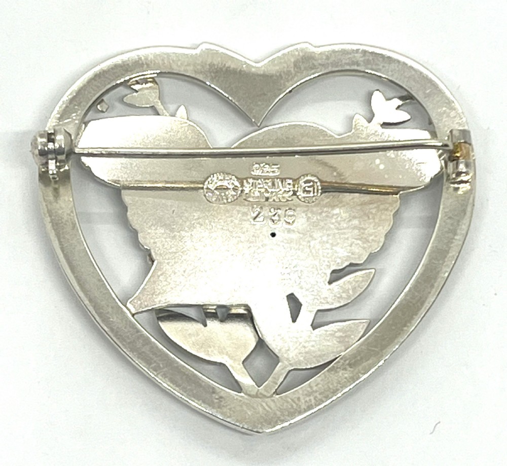 Georg Jensen Norwegian Silver Heart Shaped Dove Brooch 239 View II