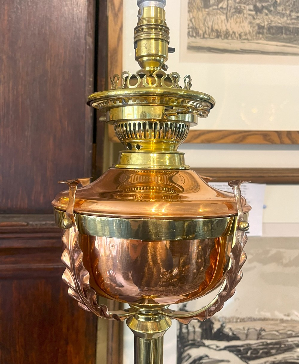 Outstanding Victorian Converted Telescopic Oil Standard Lamp View IX