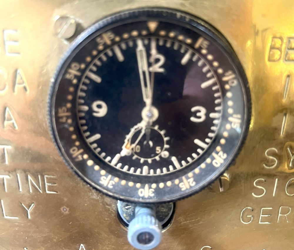 WW2 Luftwaffe Aircraft Cockpit Clock With Brass Service Display Mount View II