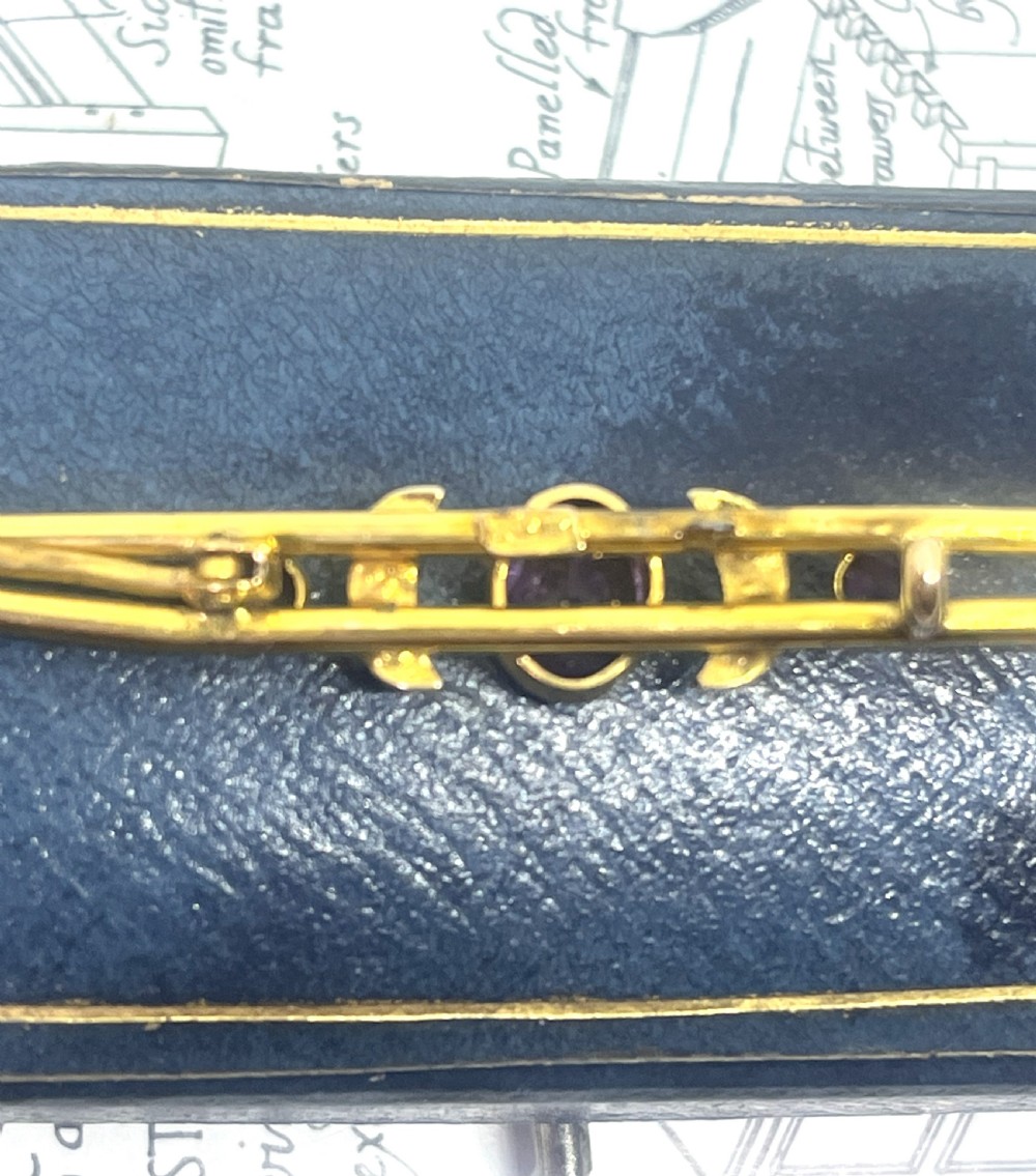 Beautiful Belle Epoque 9ct Gold & Amethyst Boxed Brooch View III