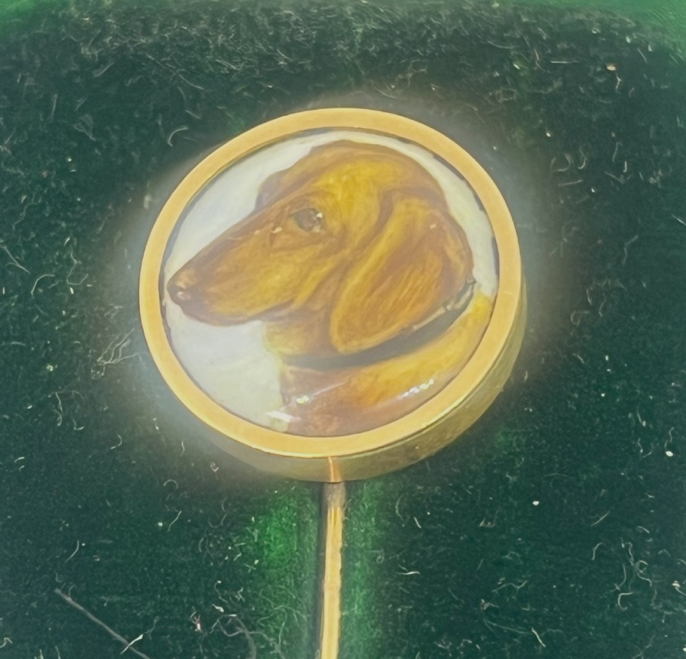 John William Bailey(1831-1914) Gold Canine Portrait Enamelled Stick Pin.  View II