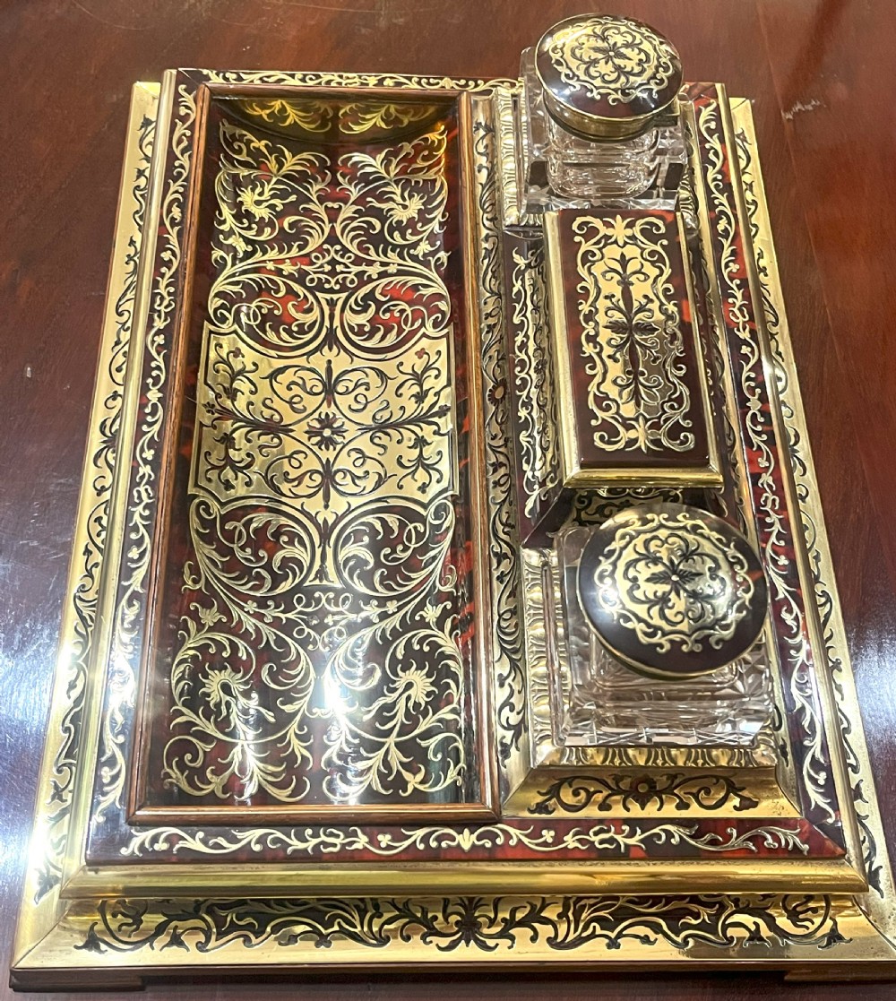Stunning English Boulle Work Desk Top Stationery Set For Asprey Of London View V