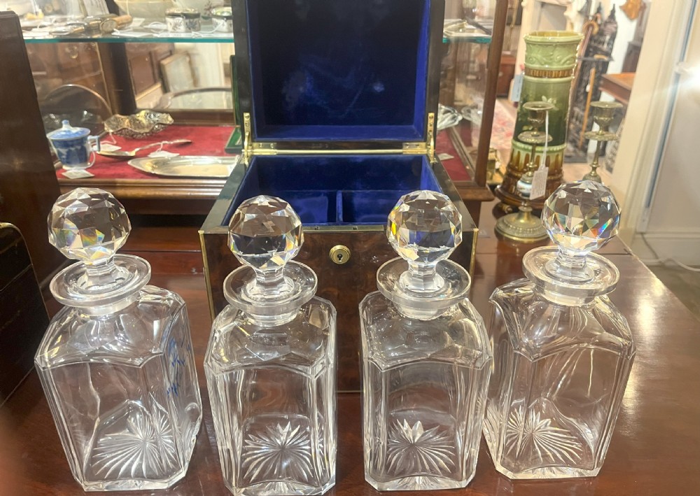 Fabulous Walnut Decanter Box With Four Crystal Decanters View VII