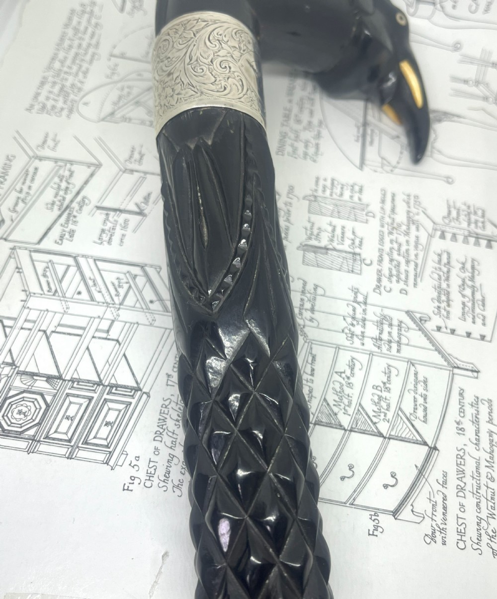 Carved Ebonised Walking Cane Belonging To Thomas Longmire, Champion English Wrestler View X