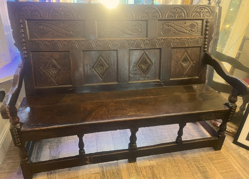 Fine Charles II Yorkshire Oak Settle c1670 View V
