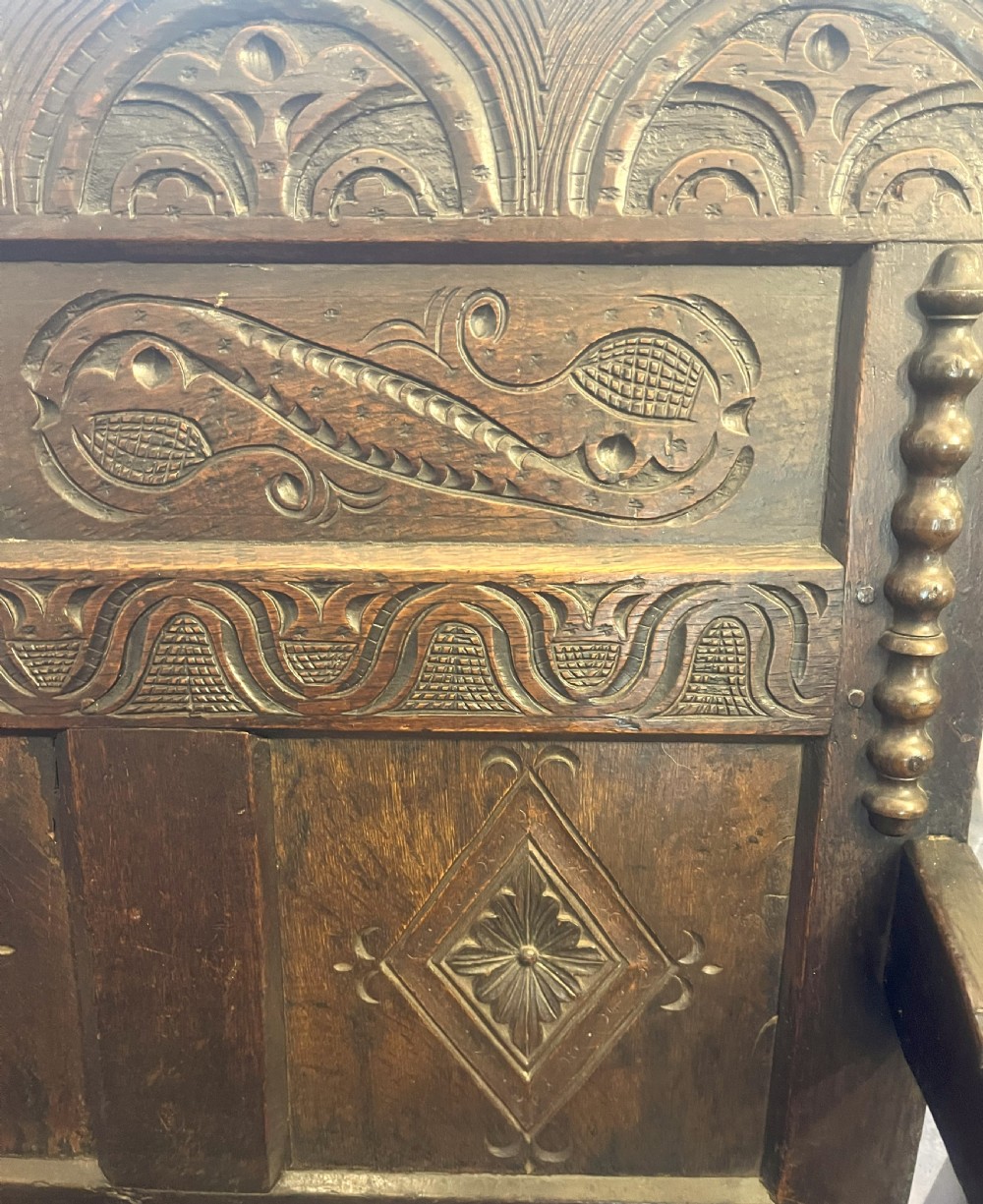 Fine Charles II Yorkshire Oak Settle c1670 View VII