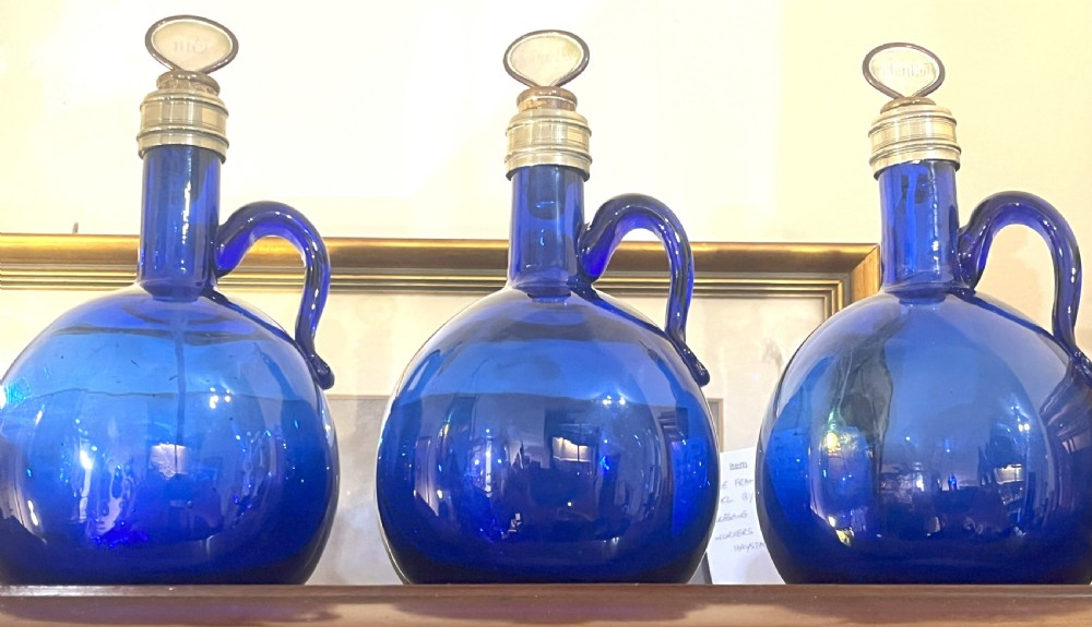 Set Of Three Blue Glass Spirit Decanters View VI