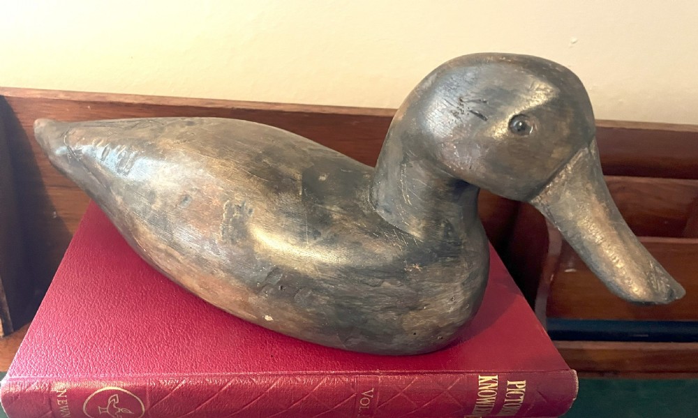 Estate Made Decoy Duck With Glass Eyes