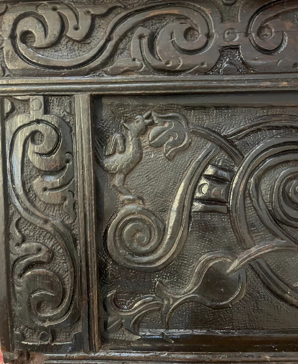 Large 18th Carved Oak Over Mantel Panel View VI