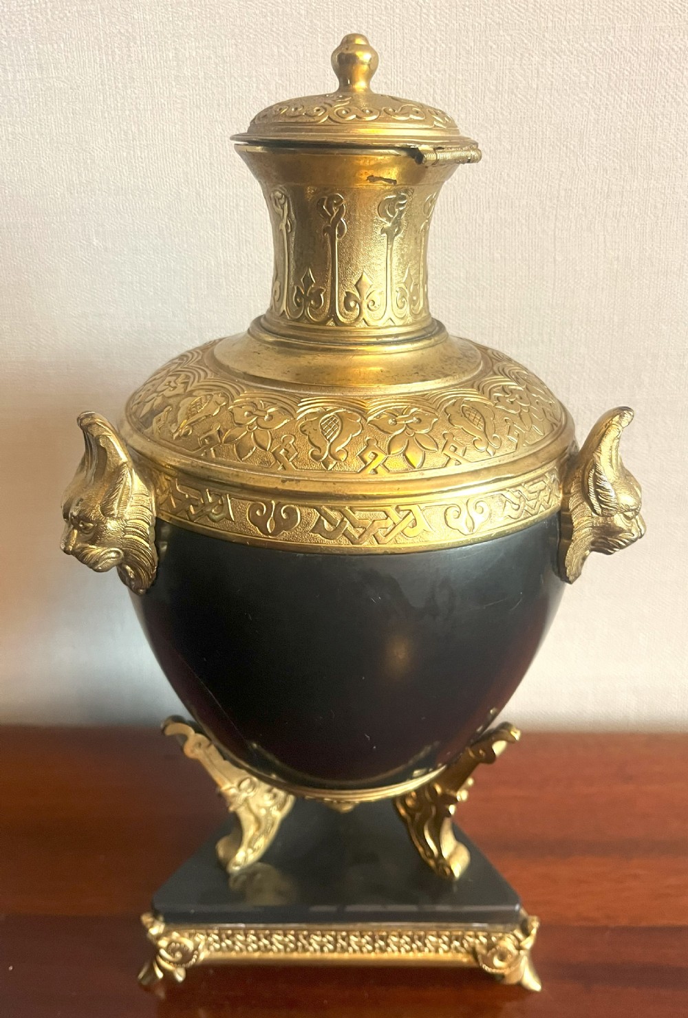 Neo-Classical Black Marble & Gilt Metal Table Urn