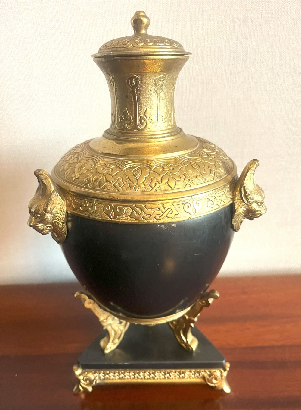 Neo-Classical Black Marble & Gilt Metal Table Urn View II