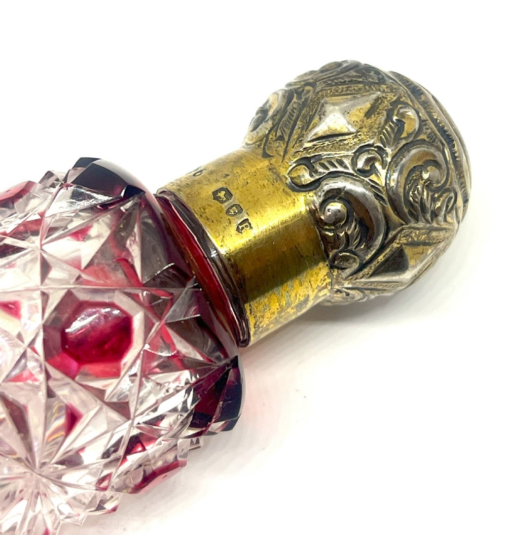 Exquisite Cut Glass Silver Topped Perfume Bottle View IV
