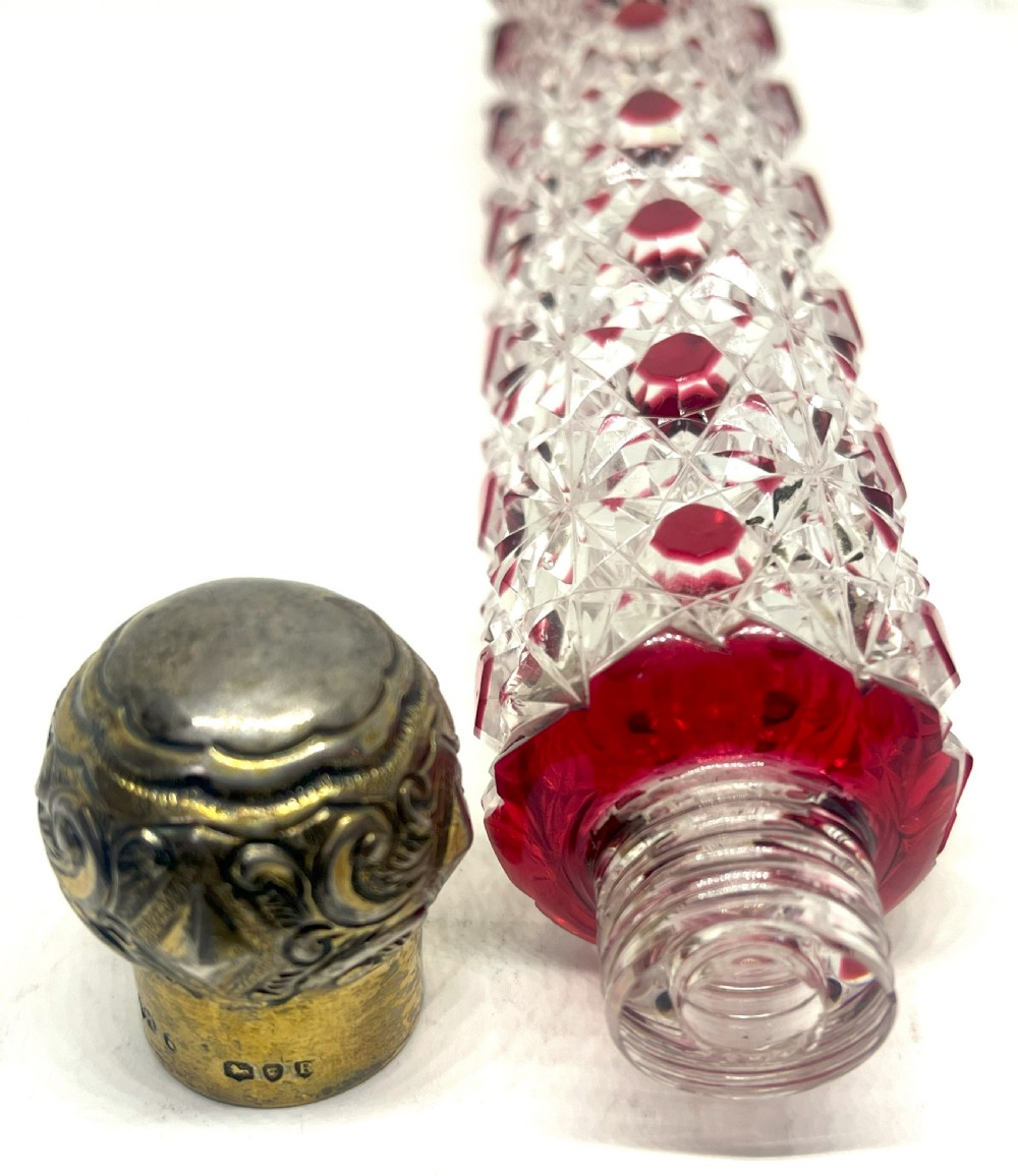Exquisite Cut Glass Silver Topped Perfume Bottle View V