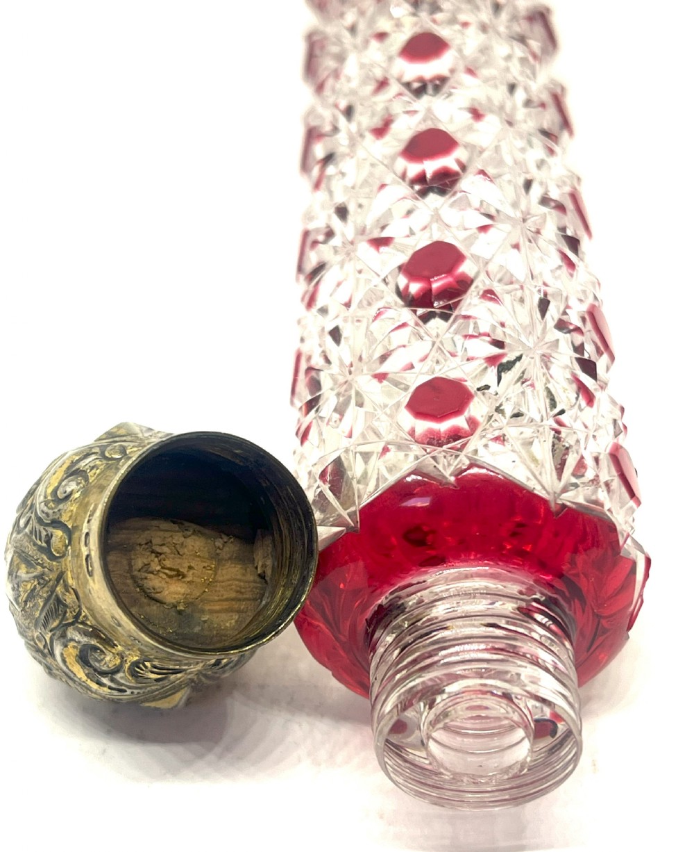 Exquisite Cut Glass Silver Topped Perfume Bottle View VI