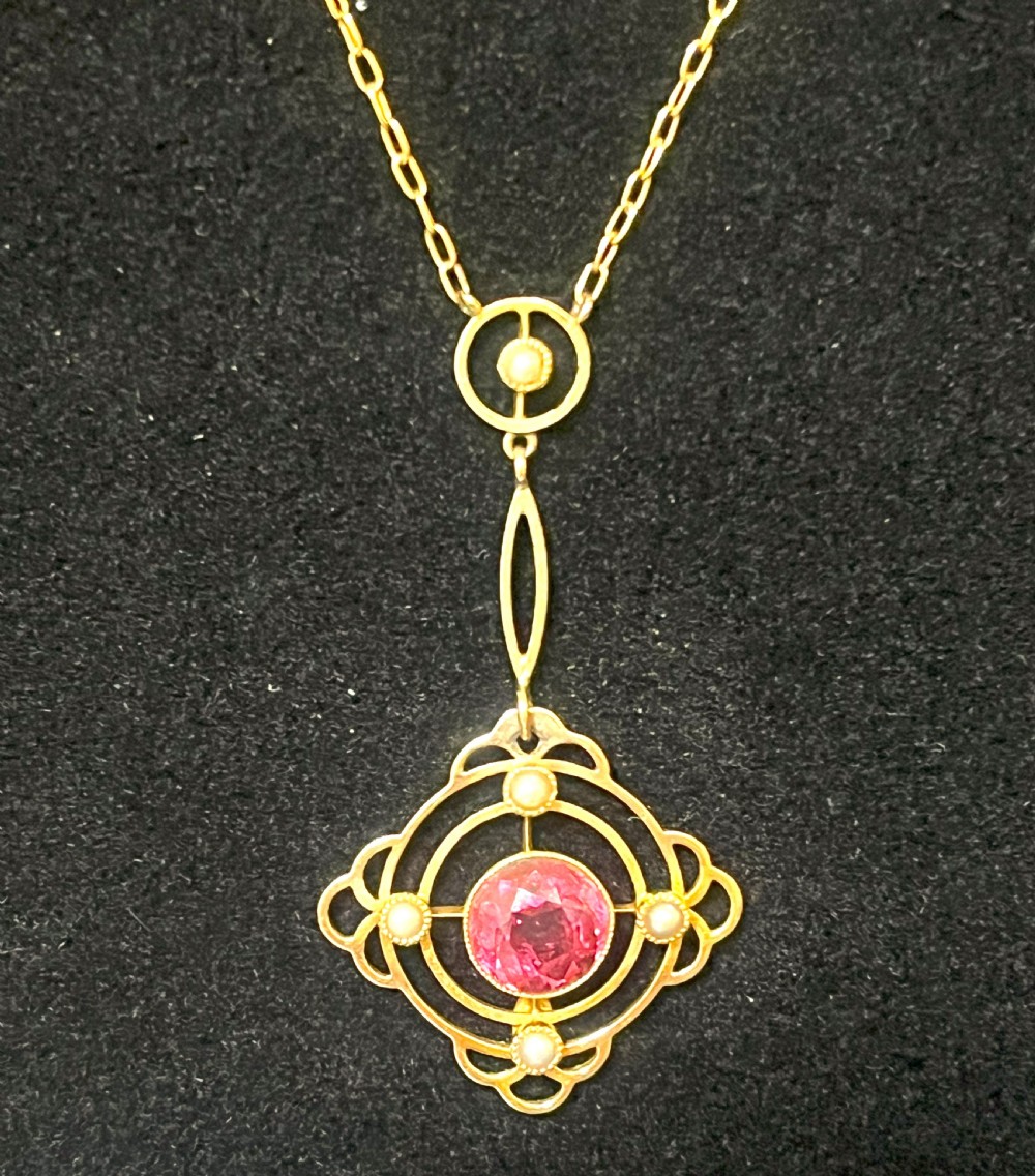 Exquisite Edwardian 15ct Gold, Topaz & Seed Pearl Necklace and Pendant