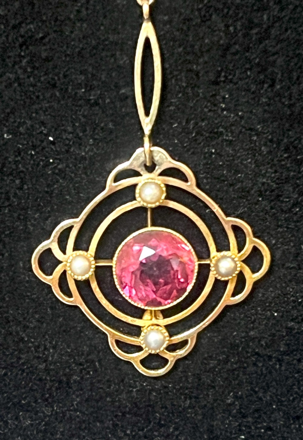 Exquisite Edwardian 15ct Gold, Topaz & Seed Pearl Necklace and Pendant View III