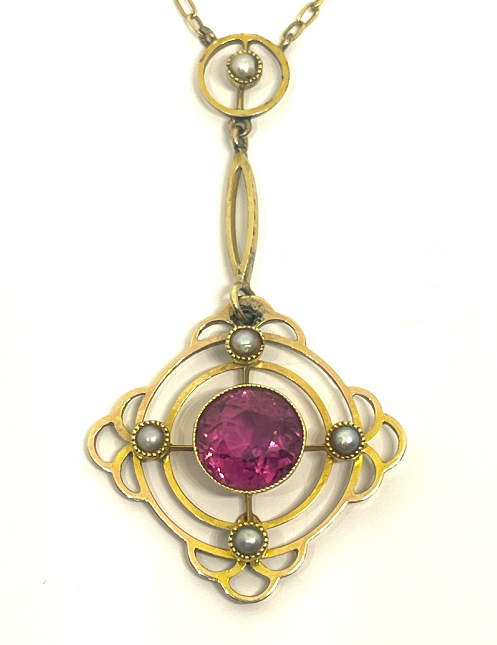Exquisite Edwardian 15ct Gold, Topaz & Seed Pearl Necklace and Pendant View IX