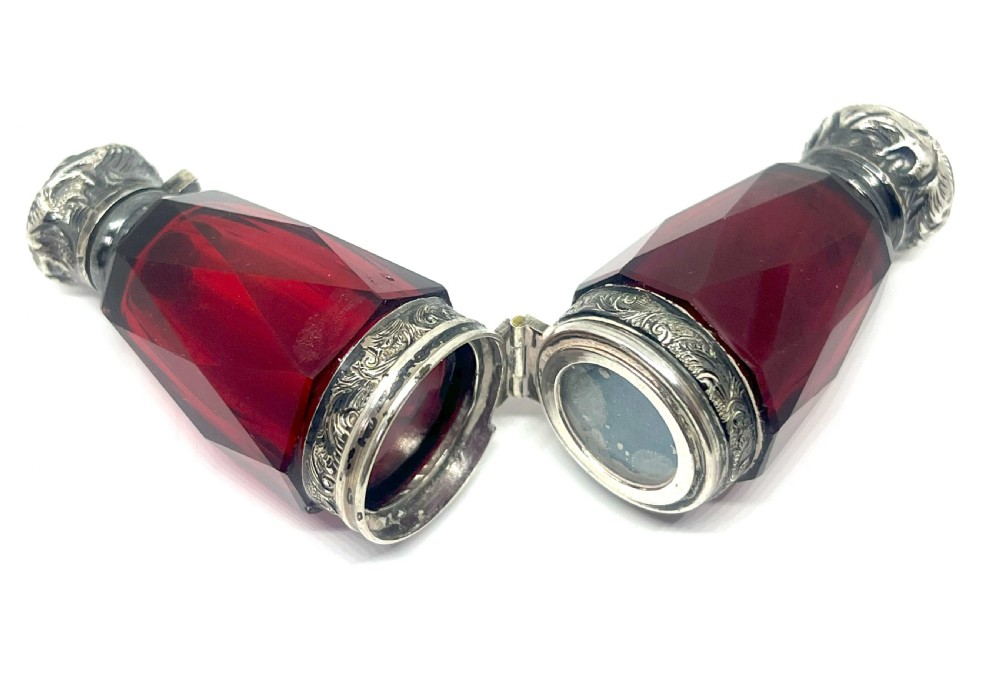 Victorian Silver Mounted Ruby Glass Double Scent Bottle With Locket View II