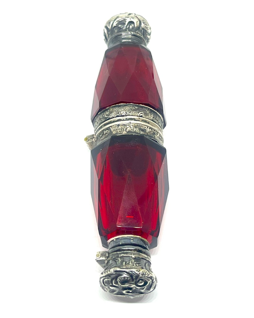 Victorian Silver Mounted Ruby Glass Double Scent Bottle With Locket View III
