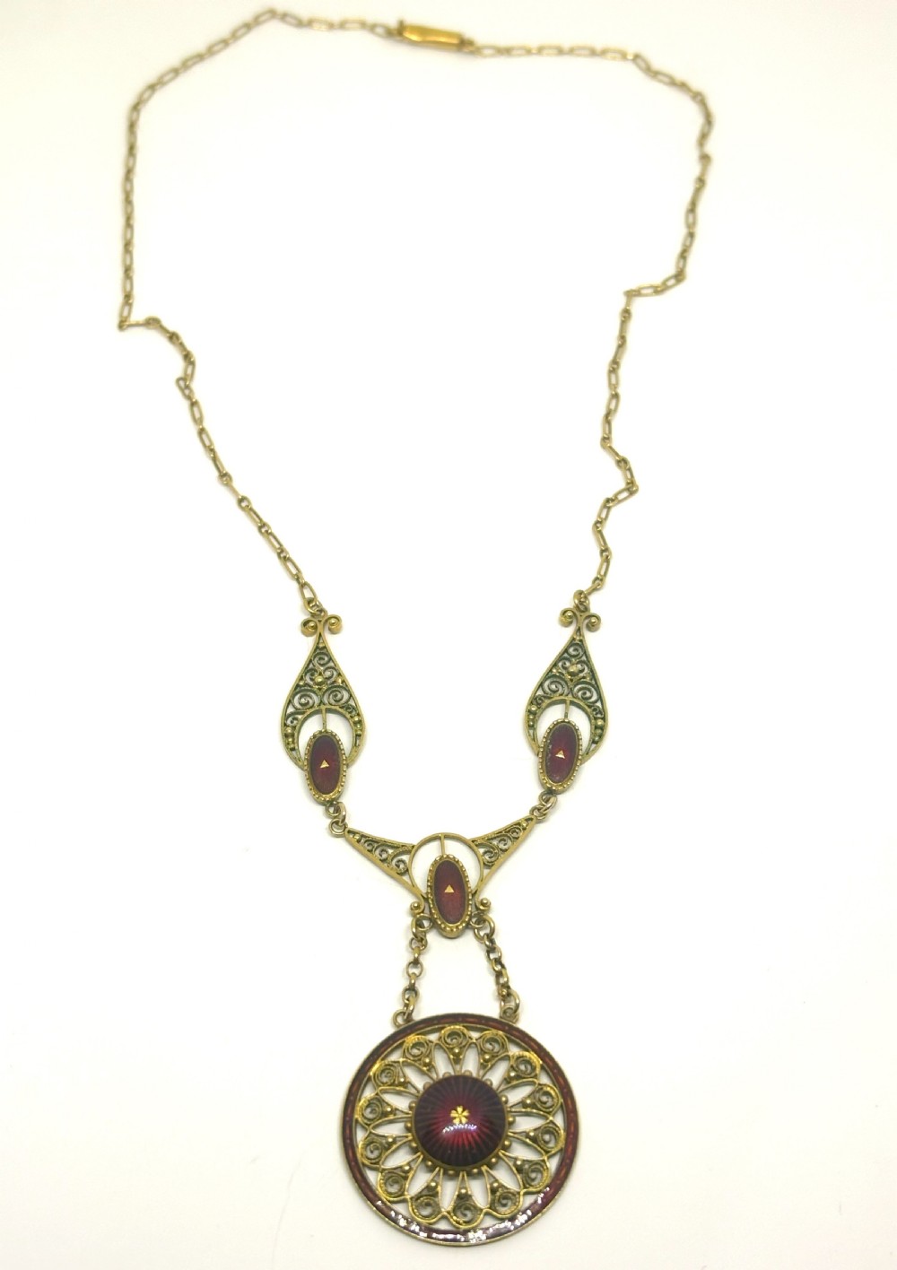 Fine and Rare Marius Hammer 15ct Gold, Pink Topaz and Seed Pearl Pendant and Necklace View IV