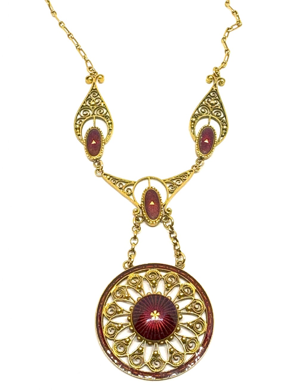 Fine and Rare Marius Hammer 15ct Gold, Pink Topaz and Seed Pearl Pendant and Necklace View V