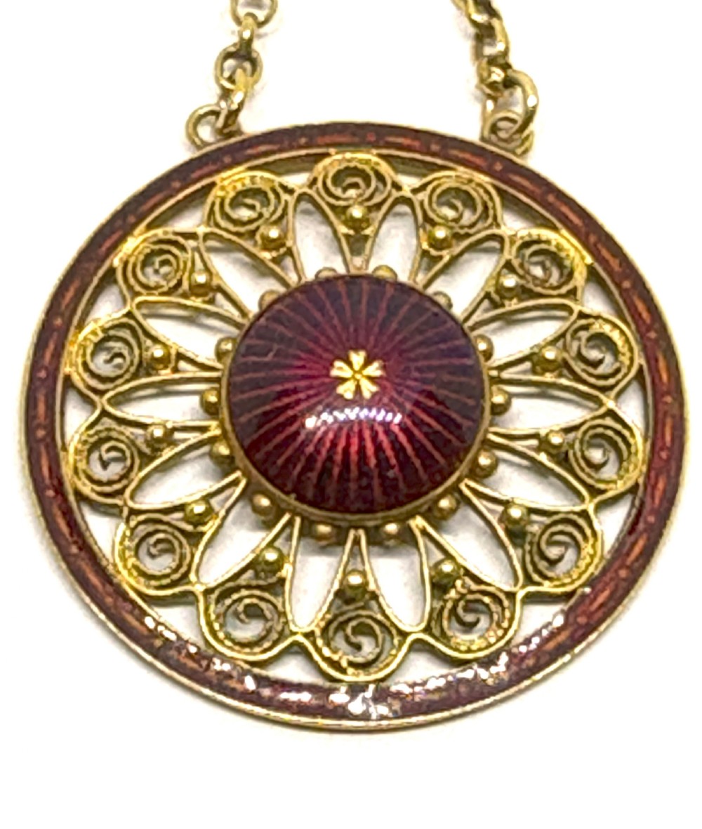 Fine and Rare Marius Hammer 15ct Gold, Pink Topaz and Seed Pearl Pendant and Necklace View VI