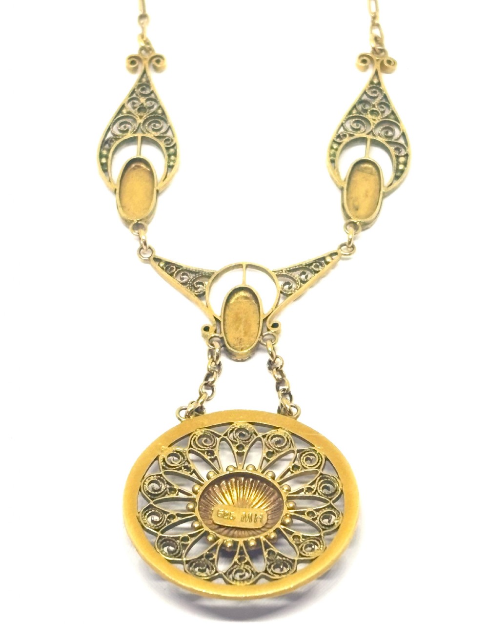 Fine and Rare Marius Hammer 15ct Gold, Pink Topaz and Seed Pearl Pendant and Necklace View X