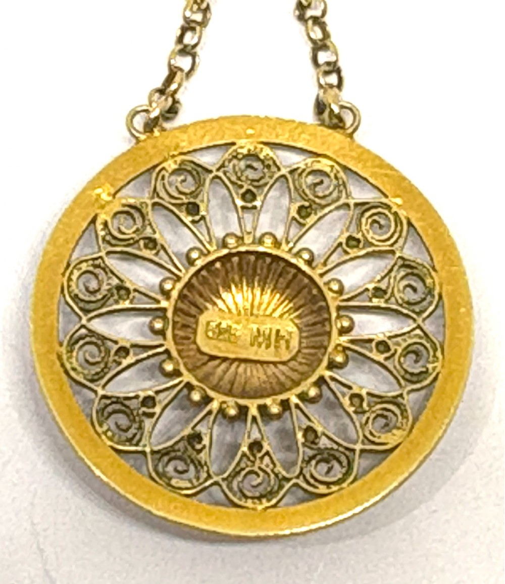Fine and Rare Marius Hammer 15ct Gold, Pink Topaz and Seed Pearl Pendant and Necklace View XI
