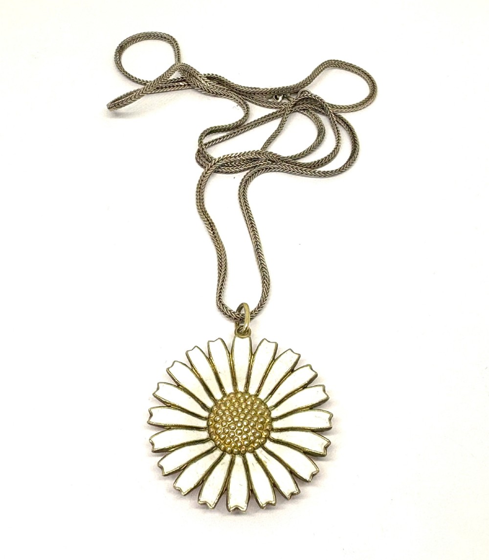 Georg Jensen Silver & Enamel Daisy Pendant