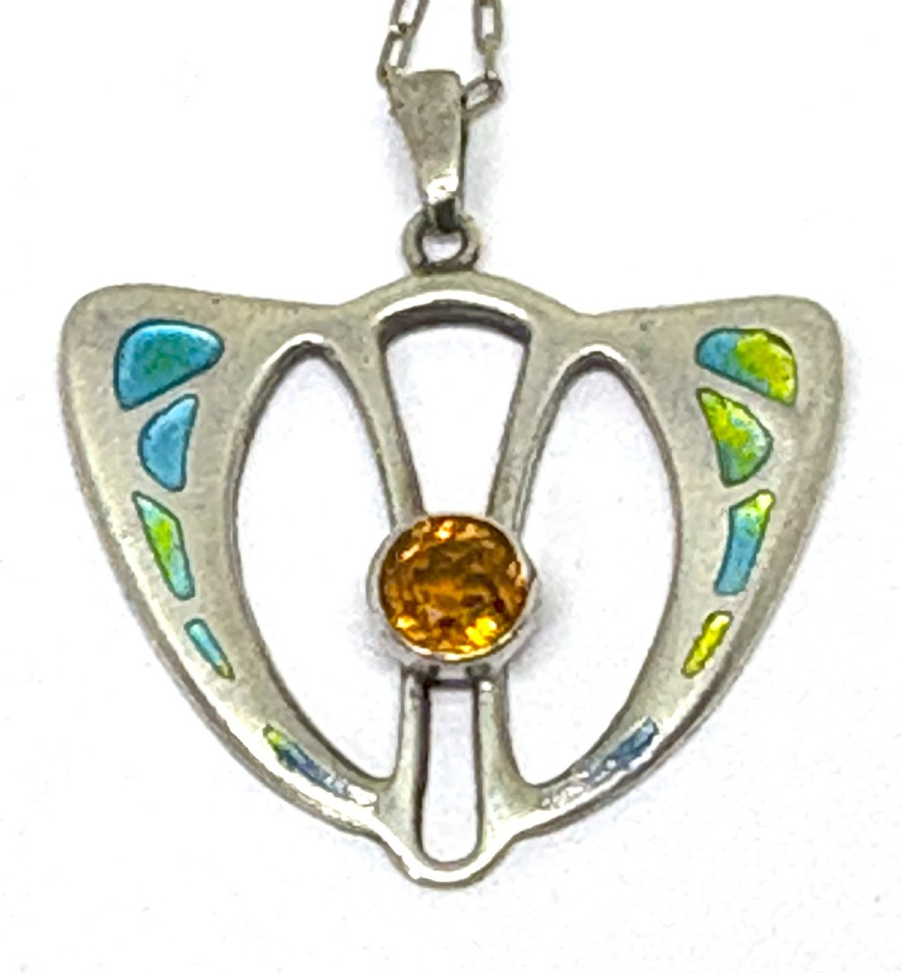 Charles Horner Silver & Enamel Pendant and Chain View II