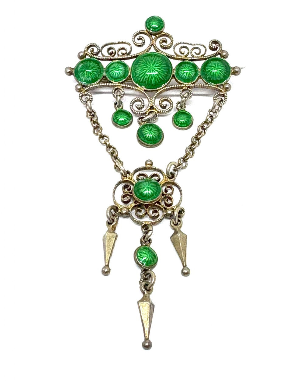 Norwegian Silver & Guilloche Enamel Pendant Brooch