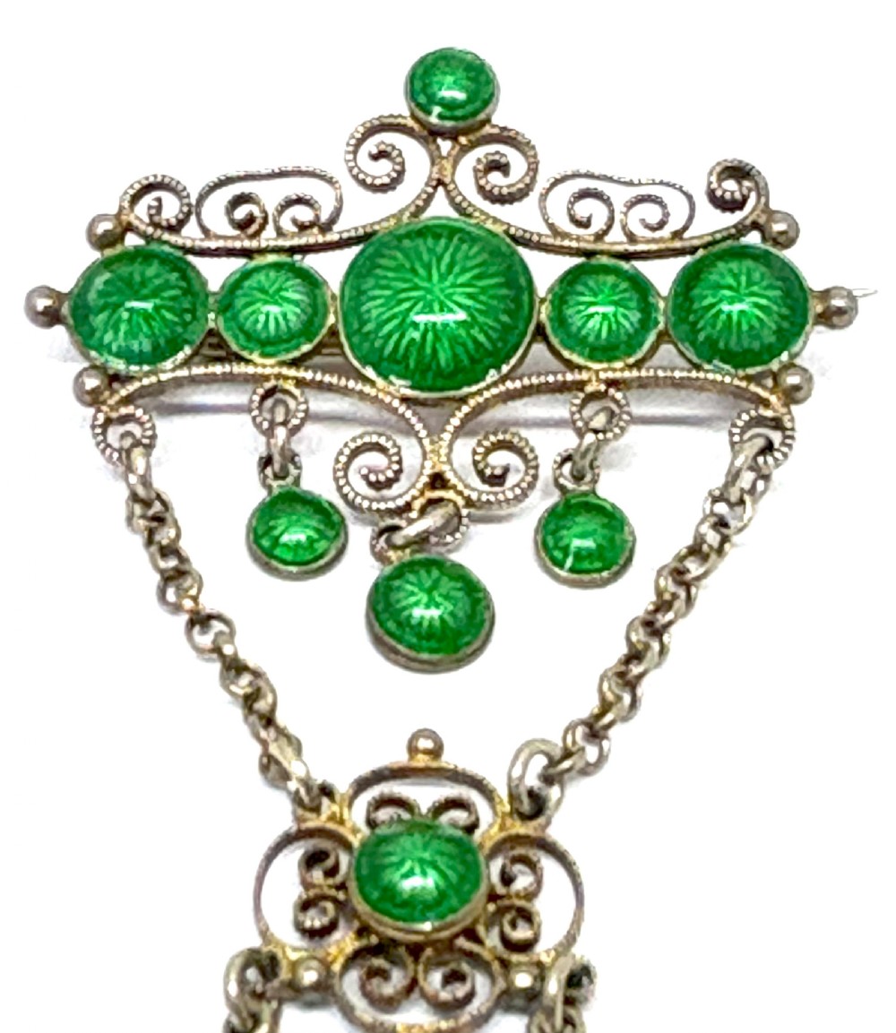 Norwegian Silver & Guilloche Enamel Pendant Brooch View II