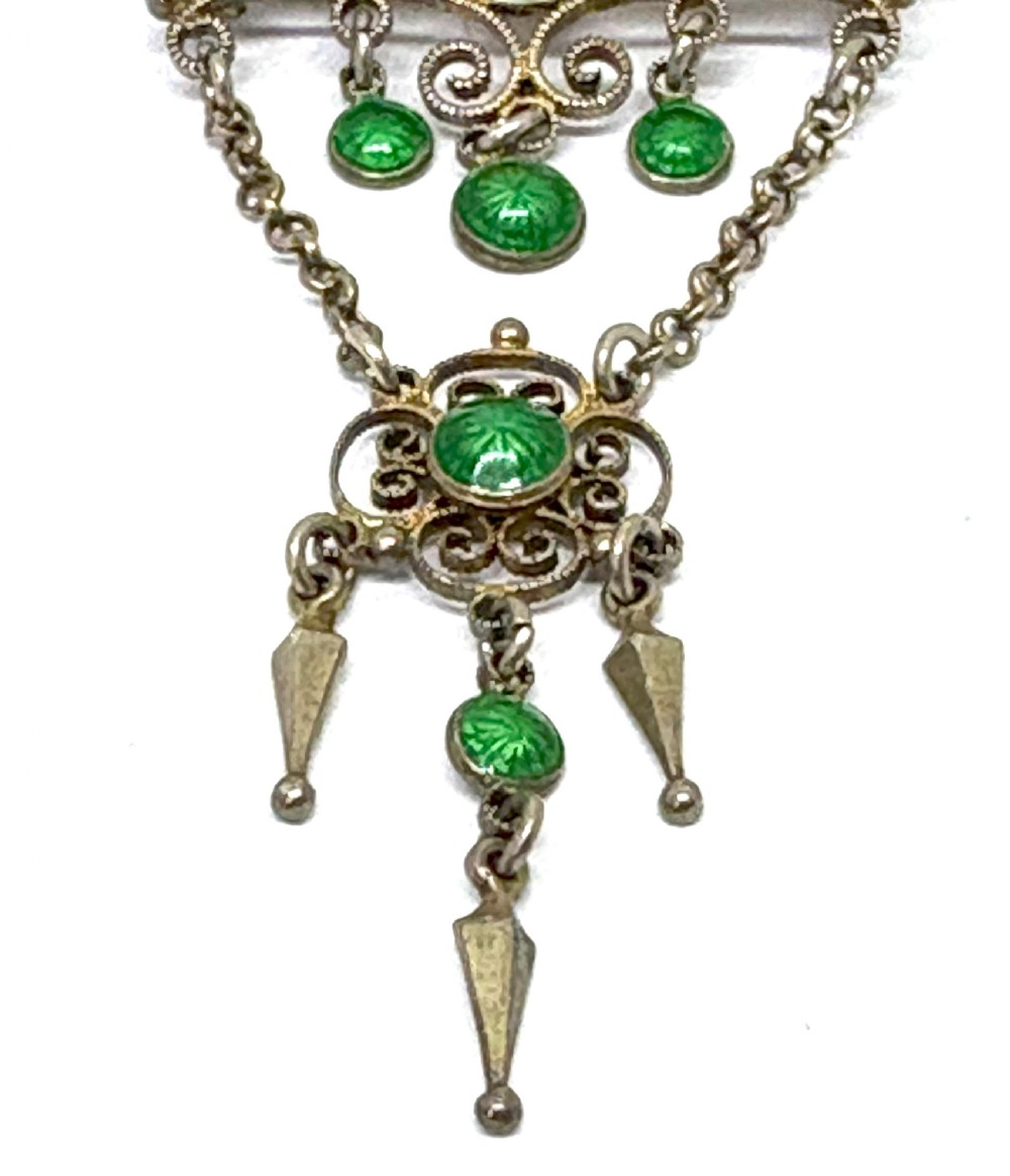 Norwegian Silver & Guilloche Enamel Pendant Brooch View III