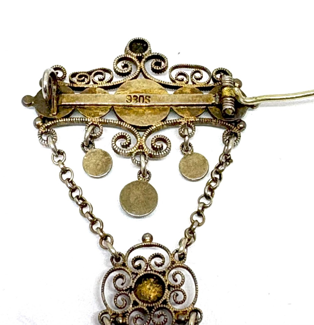 Norwegian Silver & Guilloche Enamel Pendant Brooch View V