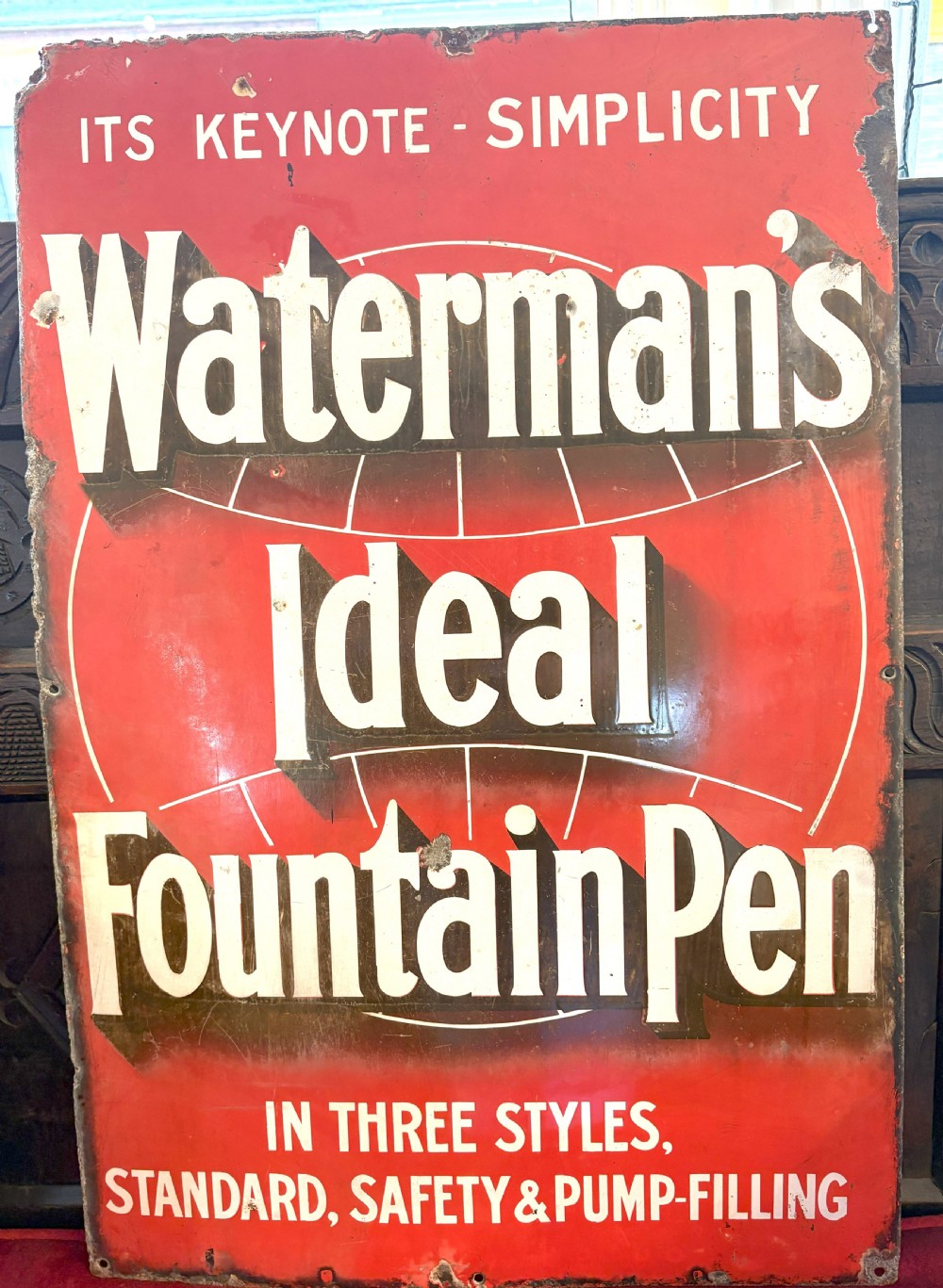 Rare 1920's Waterman's Pens Enamel Advertising Sign