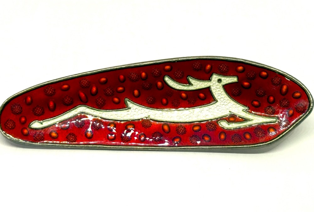 OF Hjortdahl Norwegian Silver & Enamel Leaping Deer Brooch