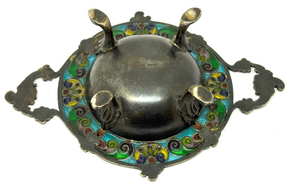 David Andersen Plique A Jour & Basse Taille Enamelled Silver Salt Cellar View V