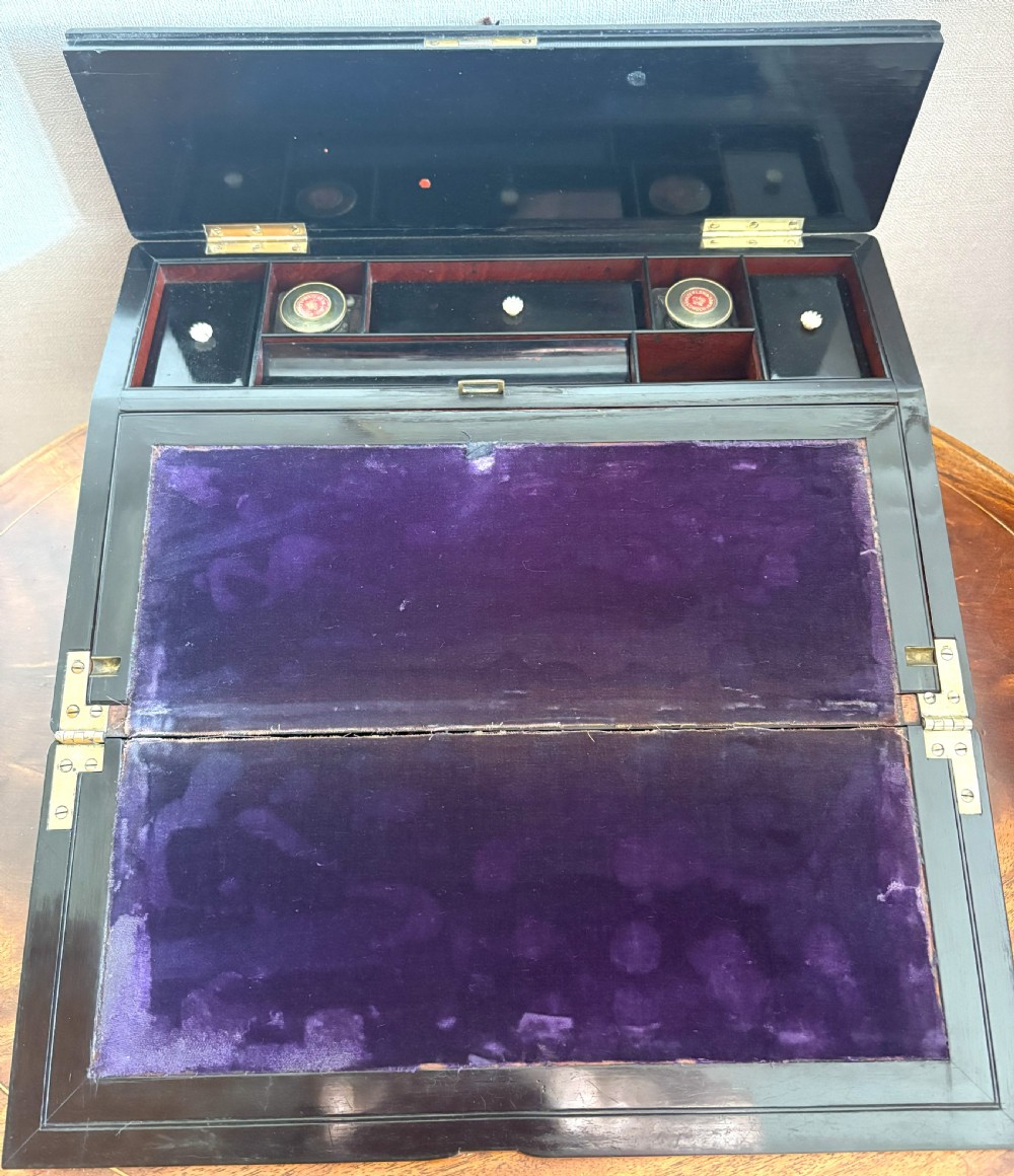 Fine Mother Of Pearl & Abalone Inlaid Ebony Writing Slope View VI