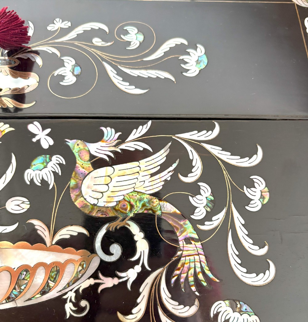 Fine Mother Of Pearl & Abalone Inlaid Ebony Writing Slope View VIII
