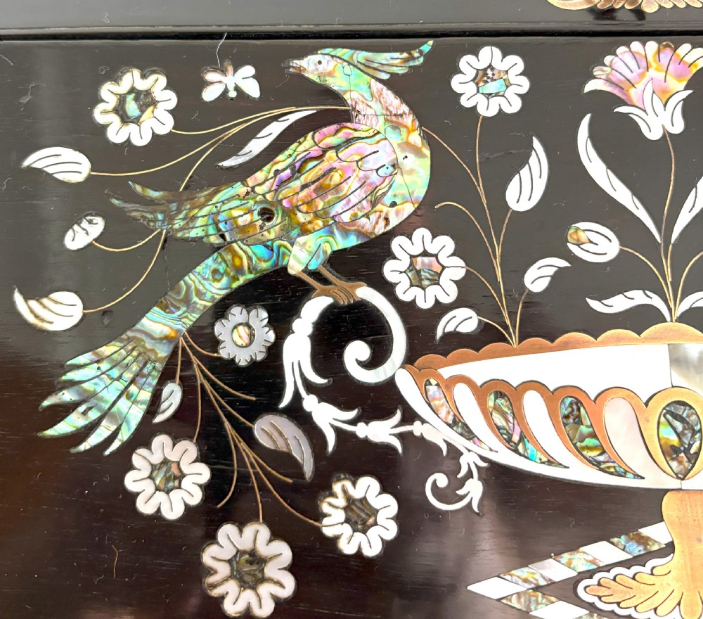 Fine Mother Of Pearl & Abalone Inlaid Ebony Writing Slope View IX