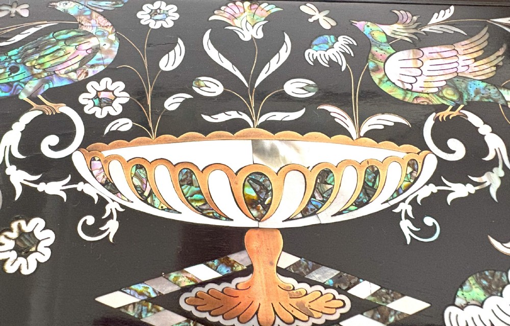 Fine Mother Of Pearl & Abalone Inlaid Ebony Writing Slope View X