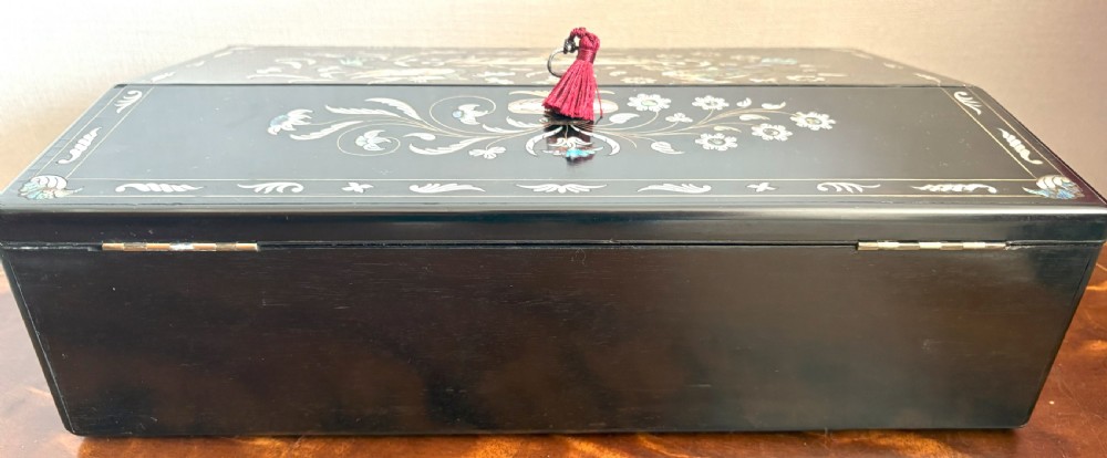 Fine Mother Of Pearl & Abalone Inlaid Ebony Writing Slope View XVIII